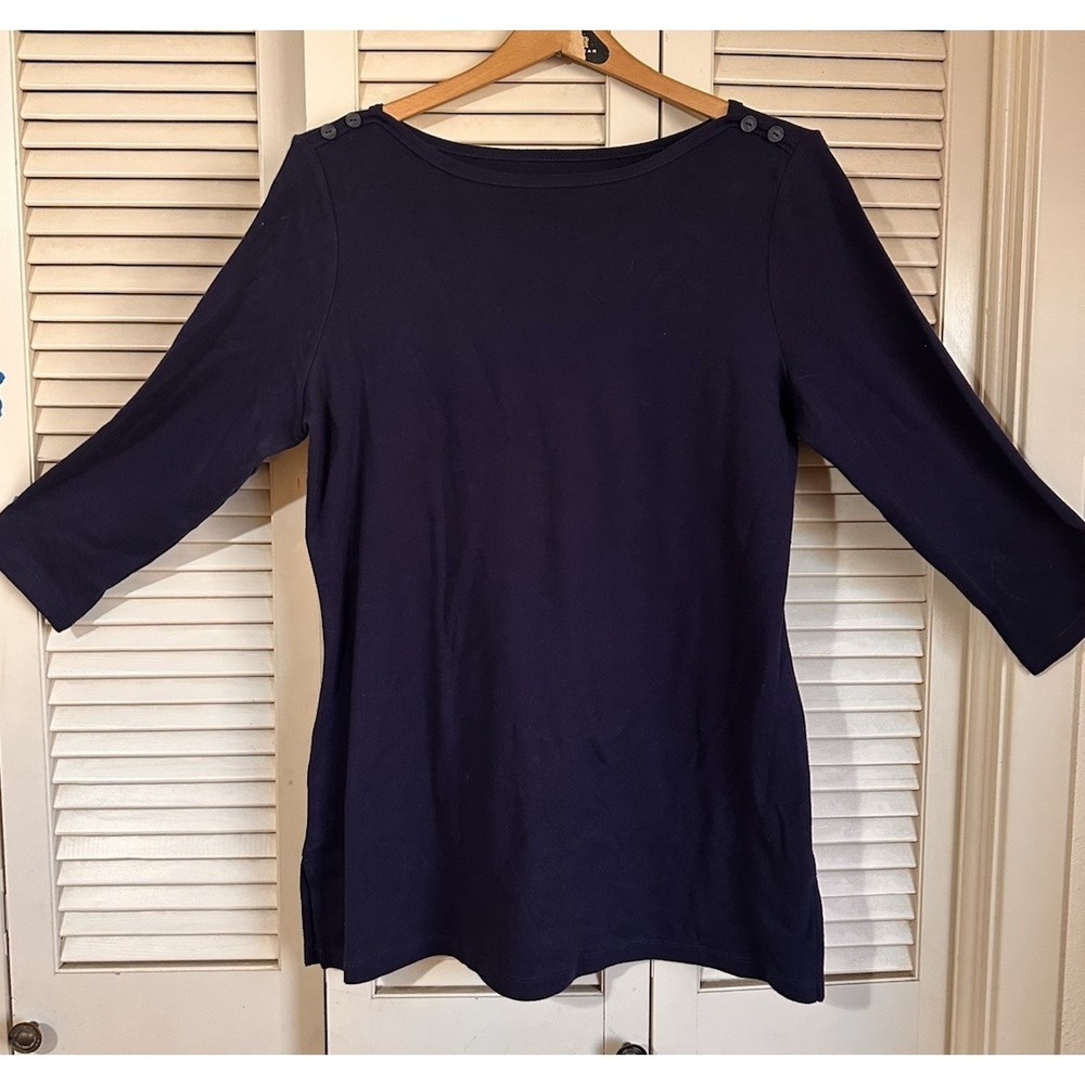 KIM ROGERS Perfectly Soft 100% Cotton Navy SzM - Scoop Neck, Long Sleeves